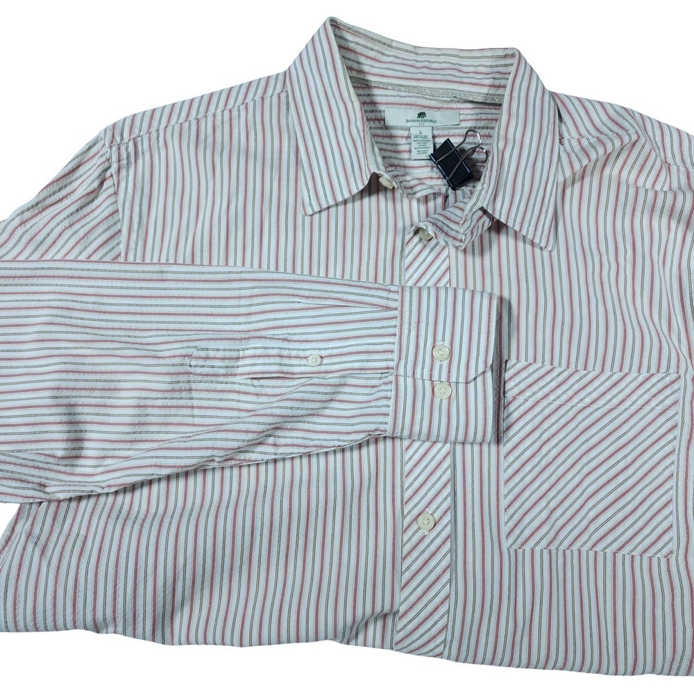 Banana Republic Men Striped Long Sleeve Button Down Shirt Organic Cotton Size L